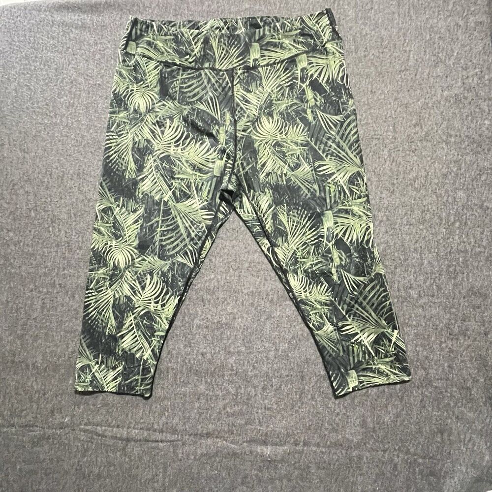 Avenue Leisure Tropical Palm Leaf Capri Leggings Womens 18/20 Crop Green Jungle